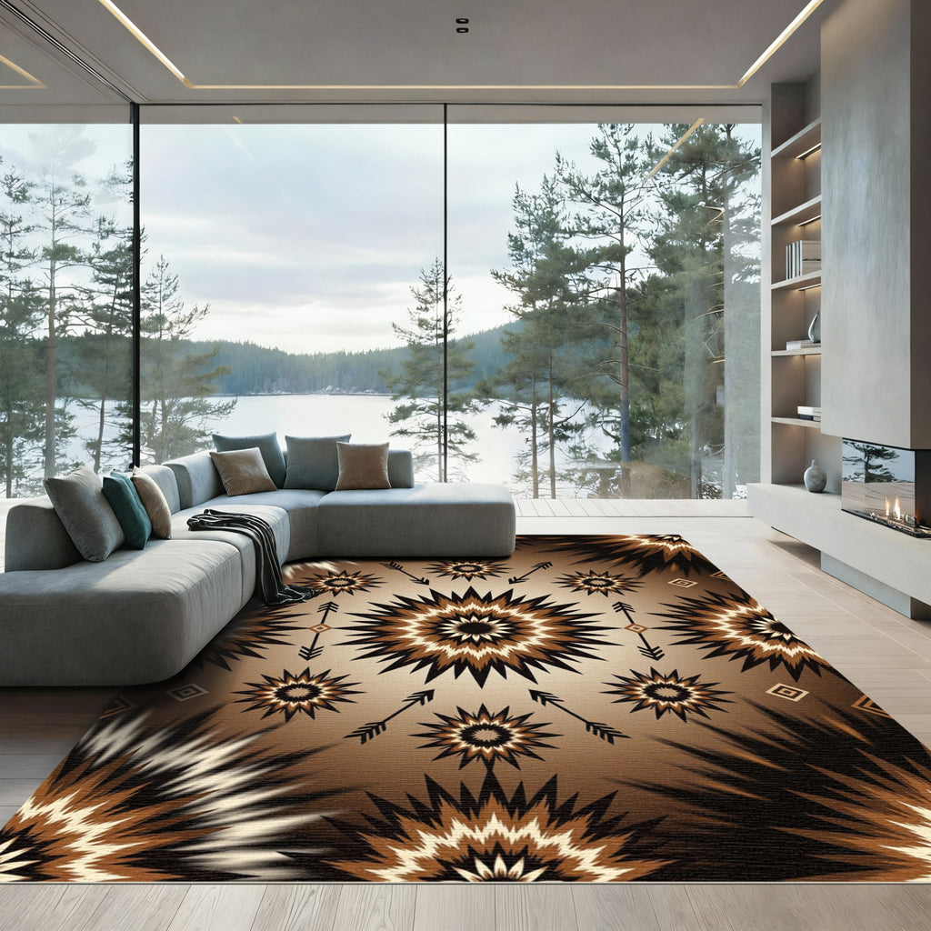 Earthy Brown Southwestern Sunburst Star Rug