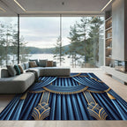 Elegant Gold Trimmed Blue Drapes Rug