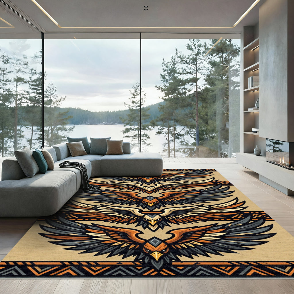 Earthy Tribal Eagle Wing Repeating Art Rug