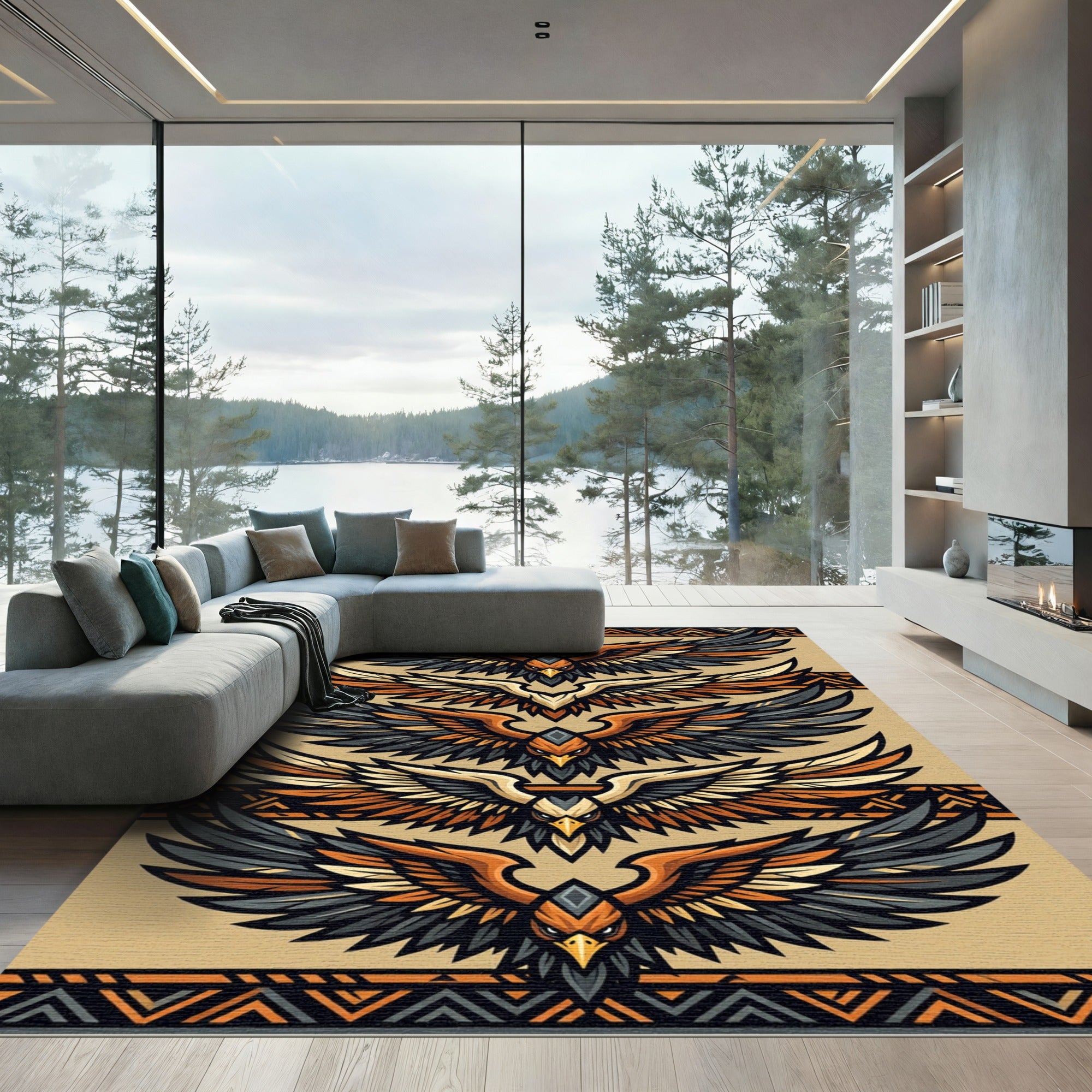 Earthy Tribal Eagle Wing Repeating Art Rug
