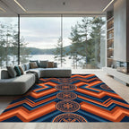 Geometric Tribal Ochre Blue Zigzag Rug