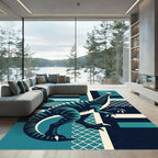 Geometric Teal Dinosaur Art Deco Rug