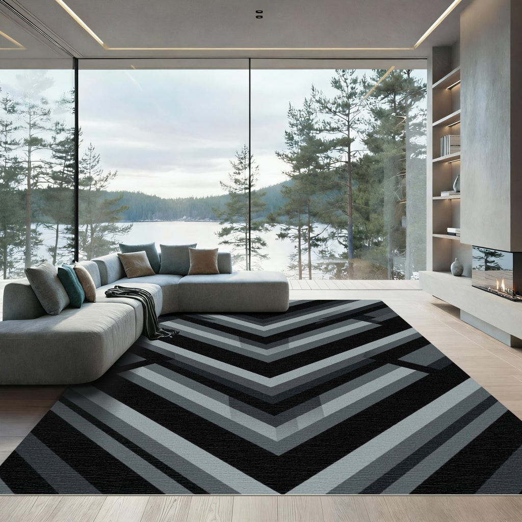 Minimalist Geometric Charcoal Chevron Abstract Rug
