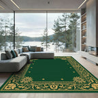 Golden Floral Border Dark Emerald Rug