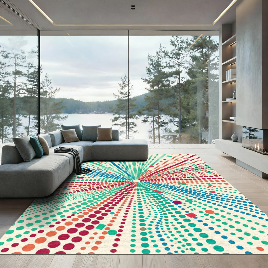 Exploding Colorful Dot Burst Rug