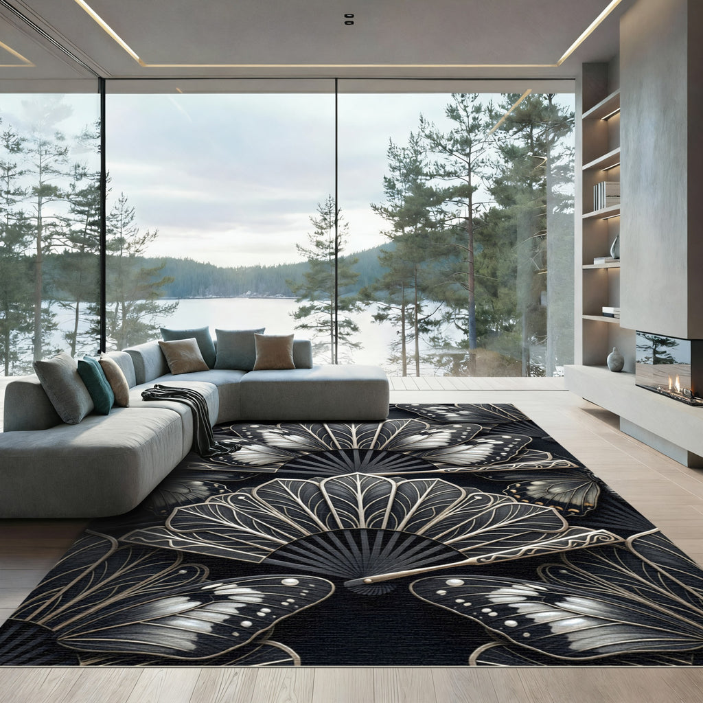 Dark Butterfly Fan Assemblage Rug