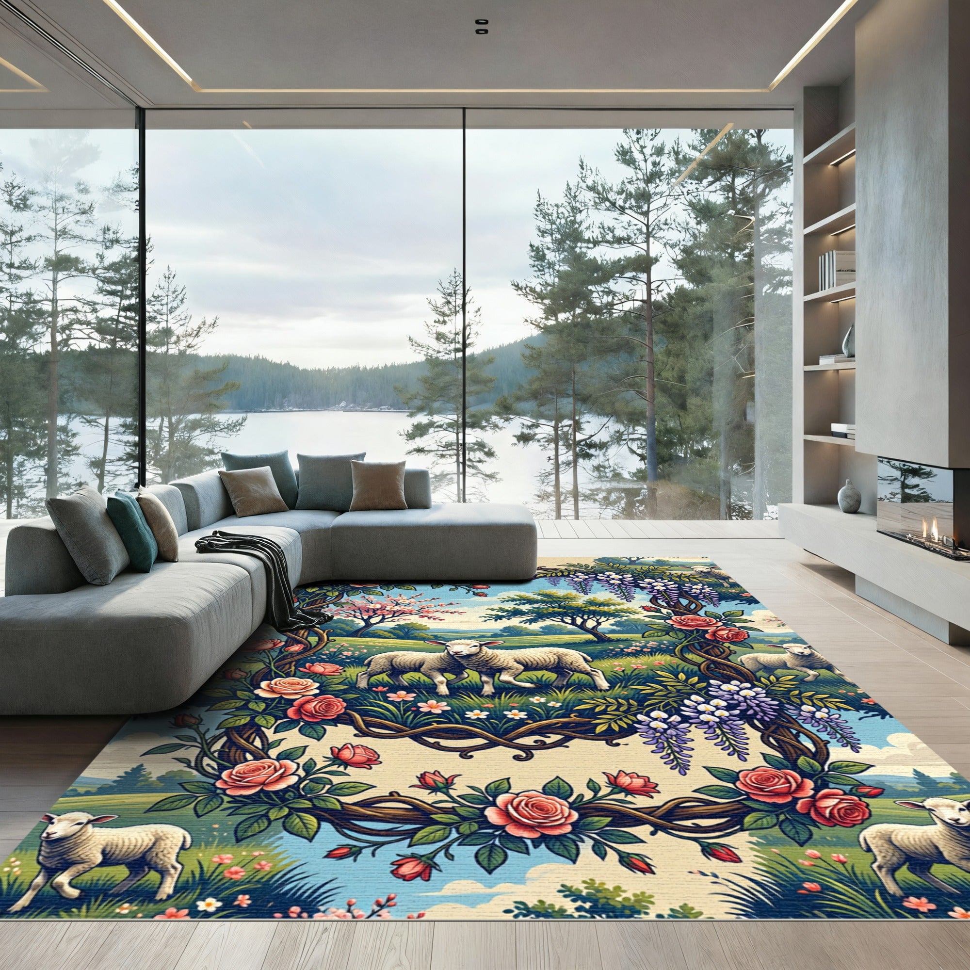 Pastoral Rose Wisteria Garden Lamb Rug