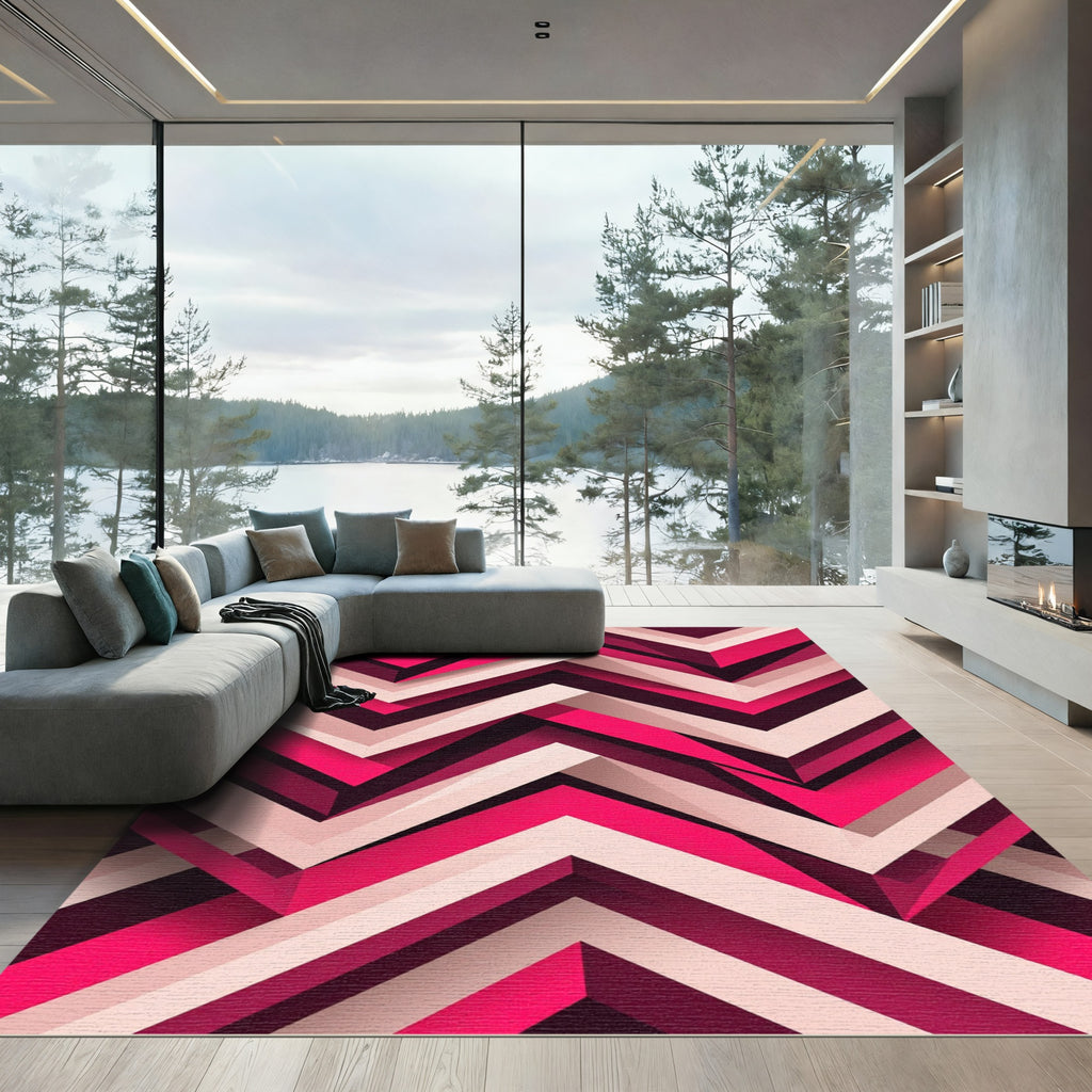 Modern Magenta Chevron Geometric Art Rug