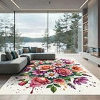 Vibrant Watercolor Floral Bouquet Arrangement Rug