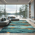 Distressed Teal Wood Grain Planks Rug