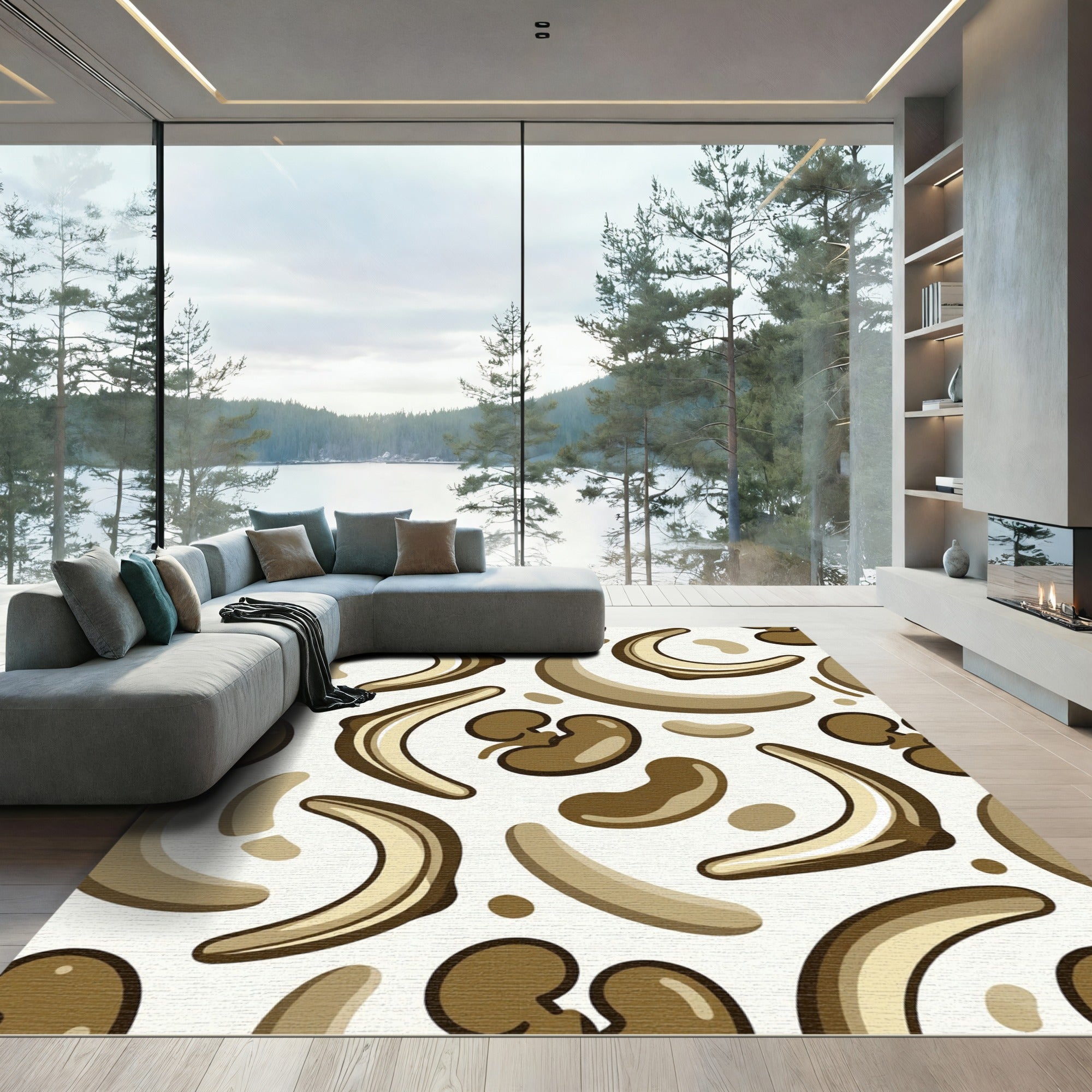Retro Brown Curved Objects Rug