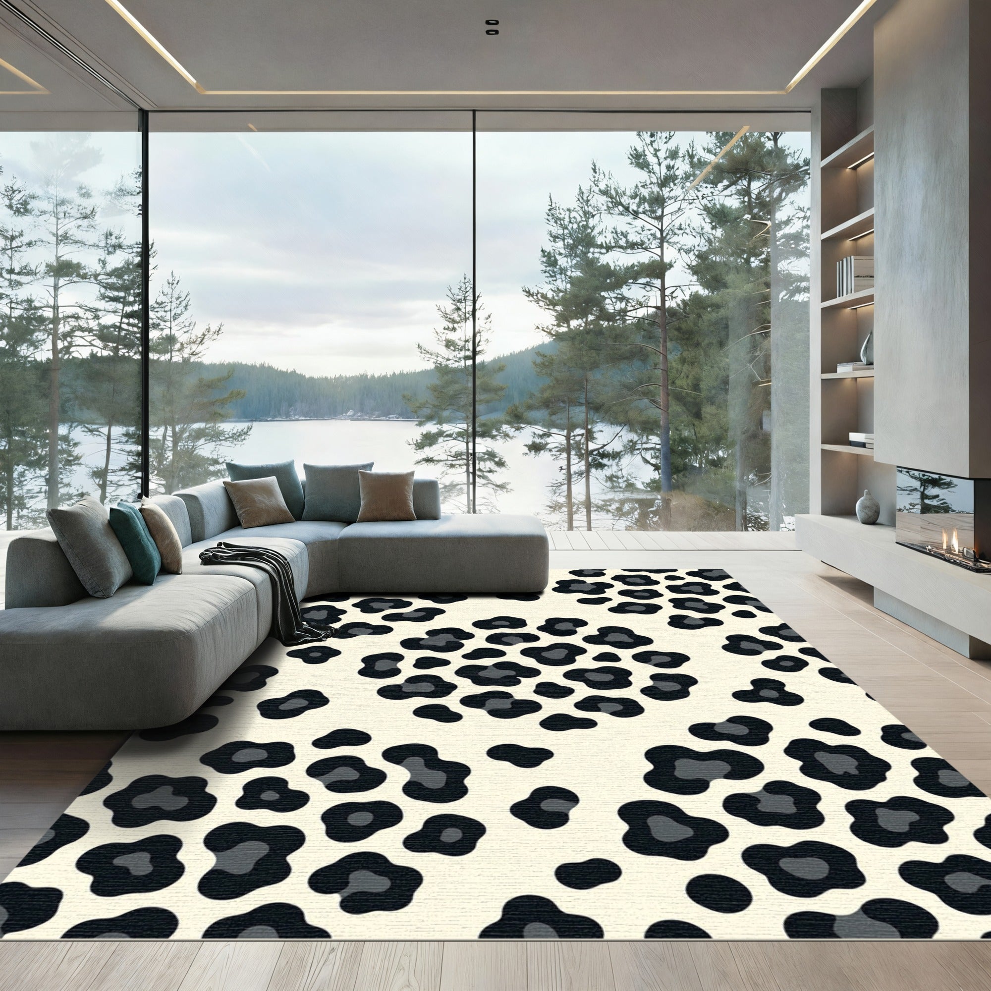 Modern Monochrome Leopard Spot Area Rug