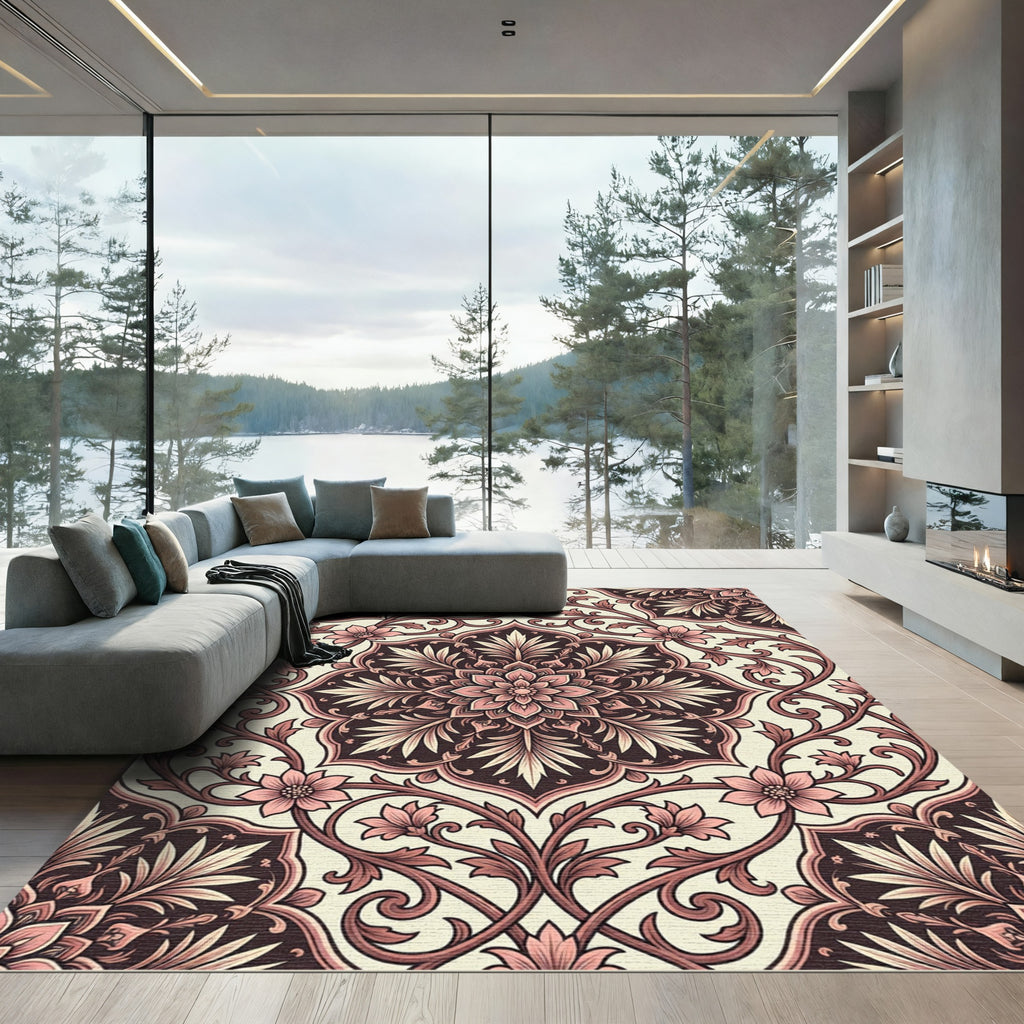 Crimson Floral Medallion Arabesque Rug