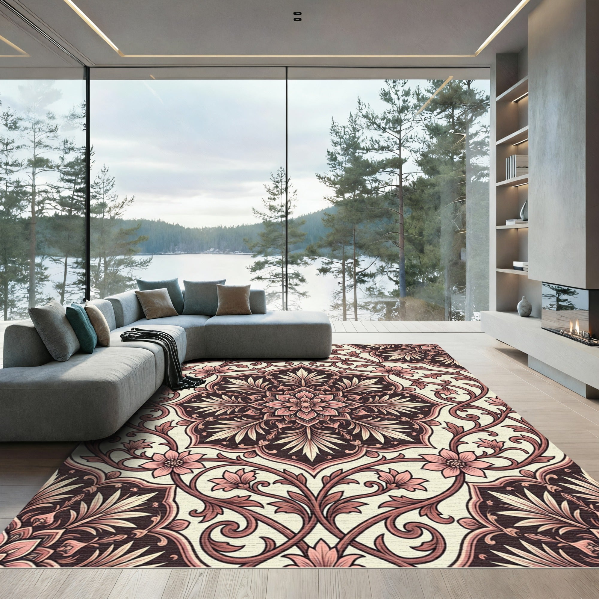 Crimson Floral Medallion Arabesque Rug