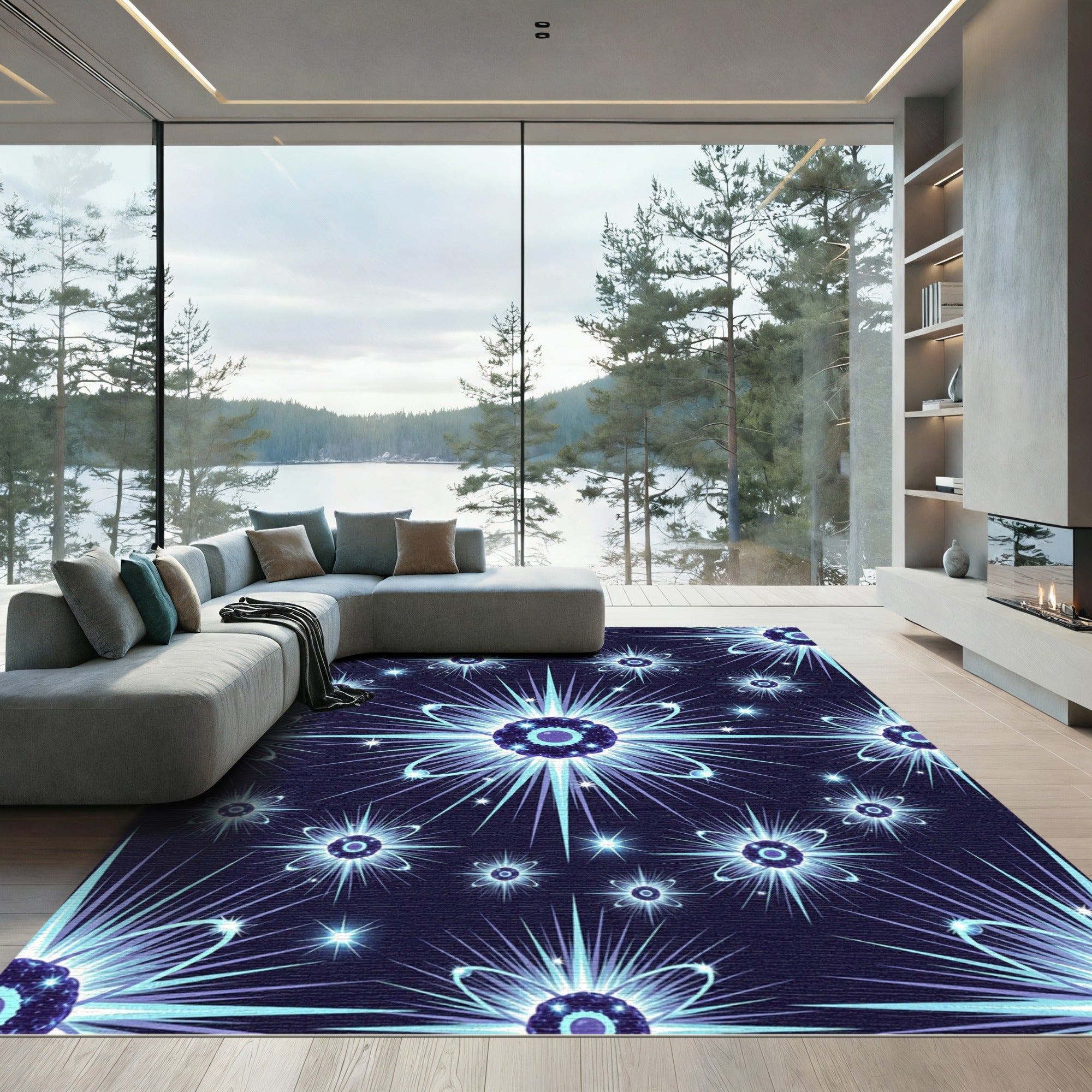 Vibrant Blue Cosmic Starburst Rug