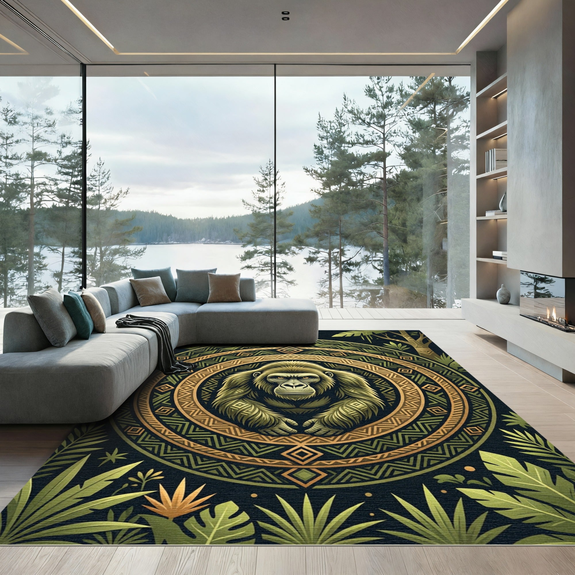 Golden Gorilla Jungle Geometric Mandala Rug