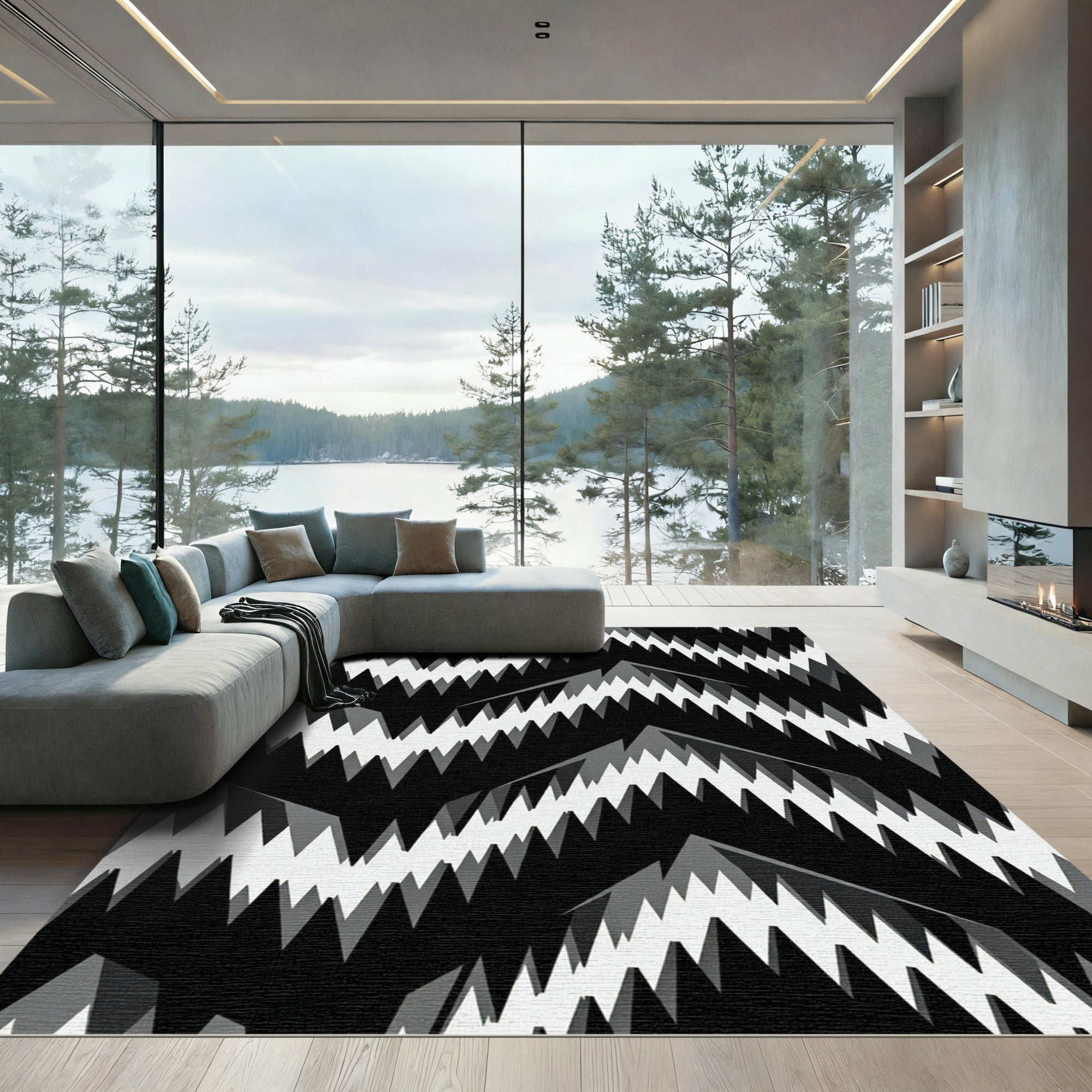 Distorted Geometric Sharp Peak Pattern Rug
