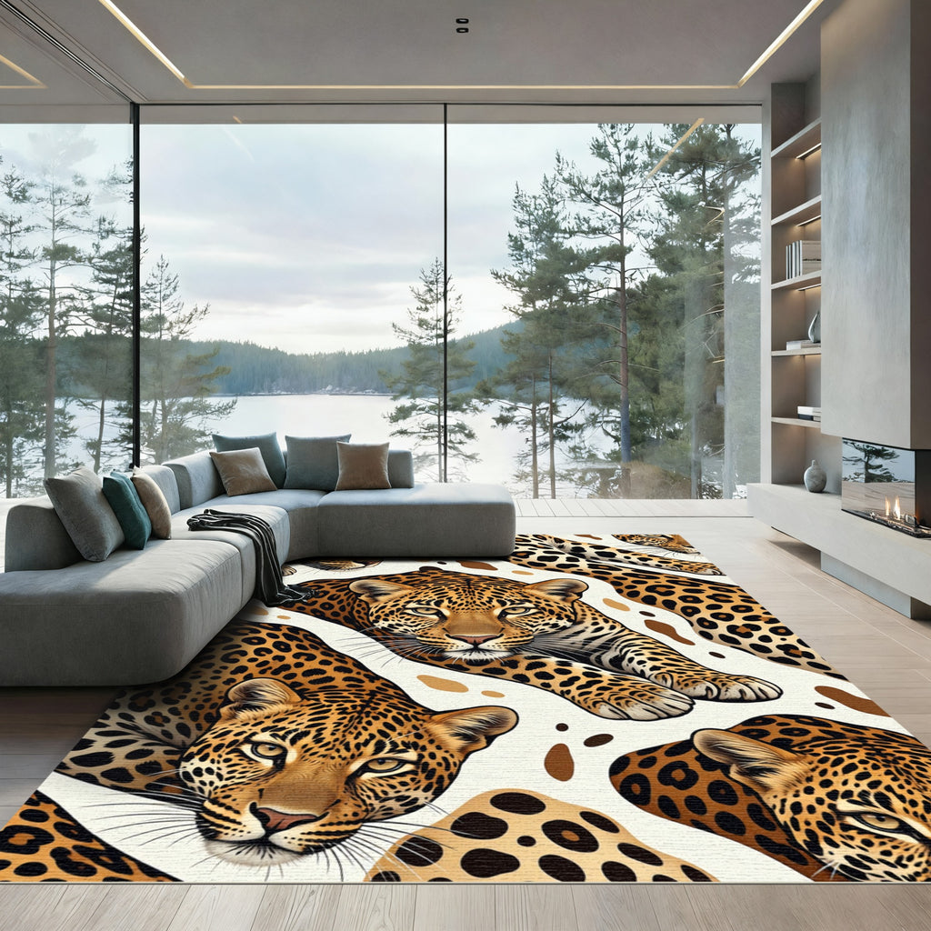 Exotic Golden Leopard Spot Art Rug
