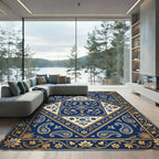 Royal Blue Paisley Floral Medallion Rug