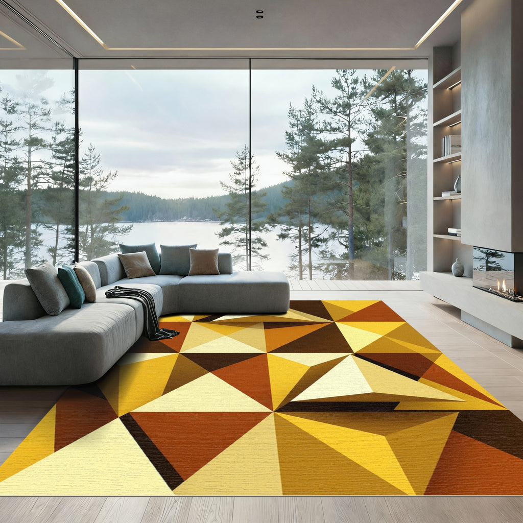 Geometric Golden Amber Triangles Rug