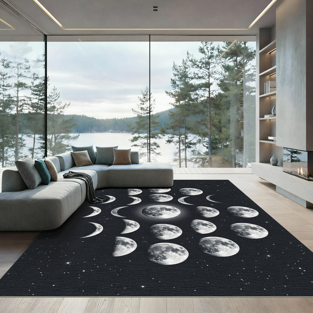 Celestial Lunar Cycle Starry Sky Rug