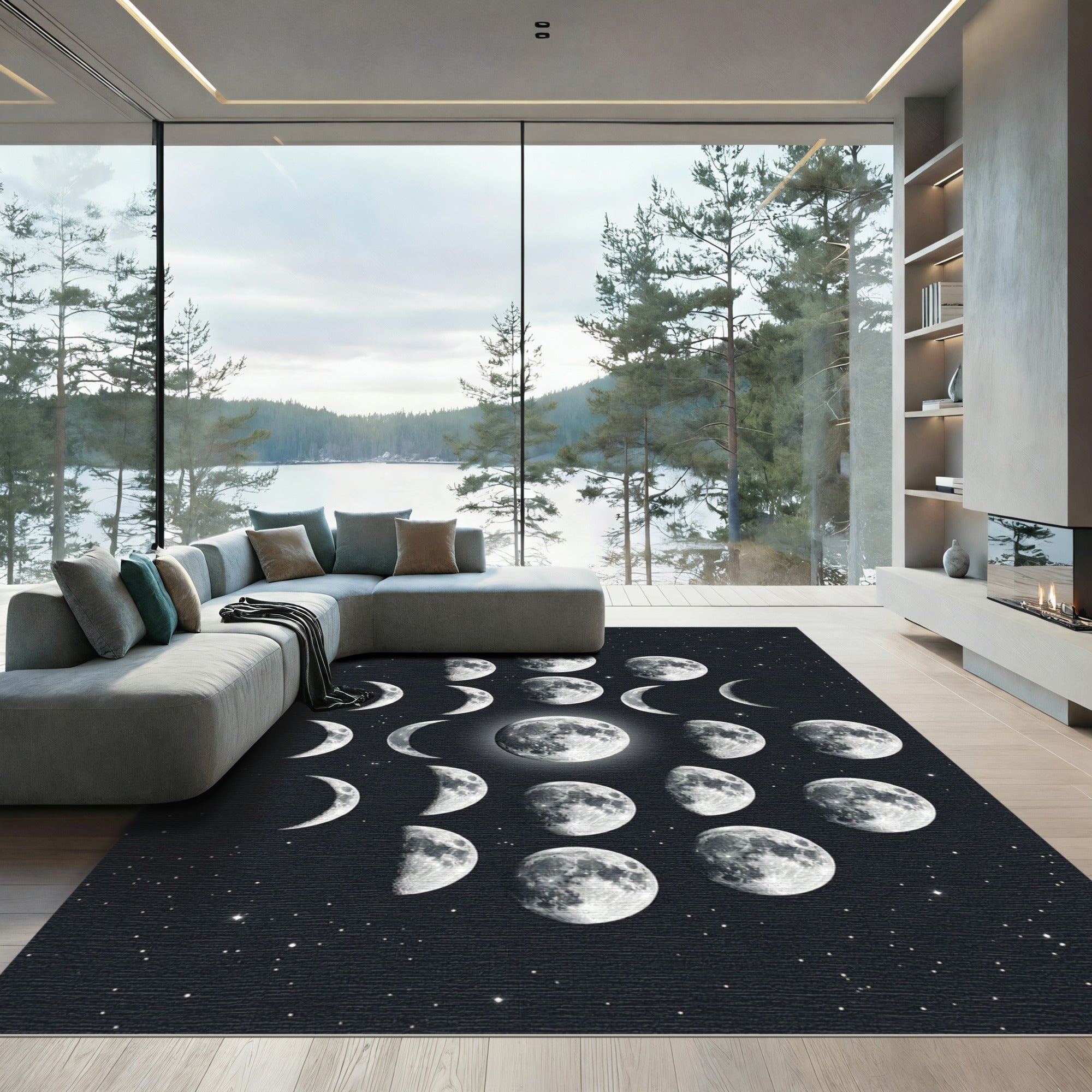Celestial Lunar Cycle Starry Sky Rug