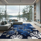Navy Sea Turtle Coral Reef Illustration Rug