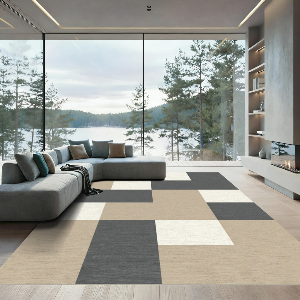 Neutral Tones Checkerboard Blocks Rug
