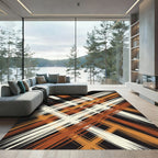 Terracotta Cream Black Intersecting Lines Rug
