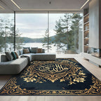 Elegant Golden Arabic Floral Medallion Rug