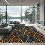 Gold Gray Tribal Hexagon Arrangement Rug