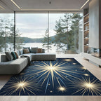 Radiant Golden Starburst Midnight Blue Rug