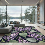 Elegant Purple Lilac Floral Navy Garden Rug