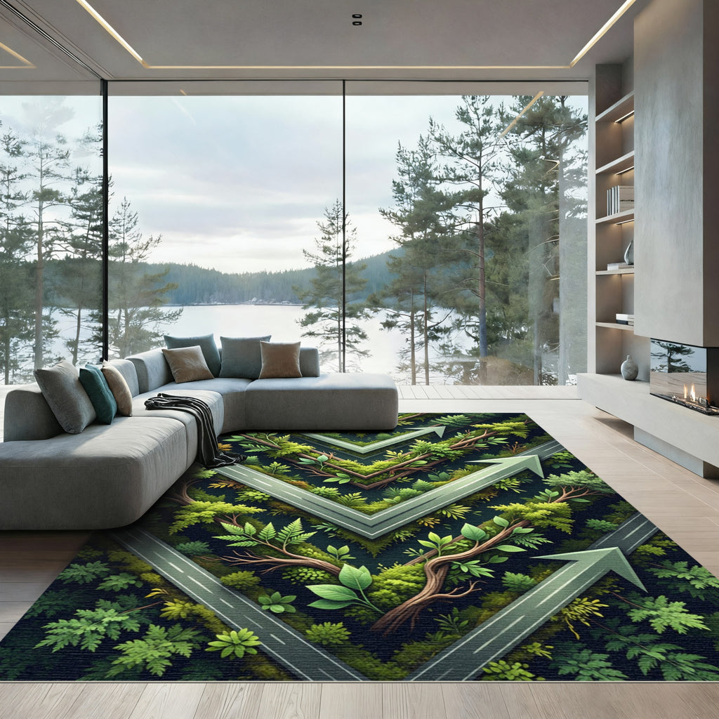 Green Forest Arrow Geometric Abstraction Rug