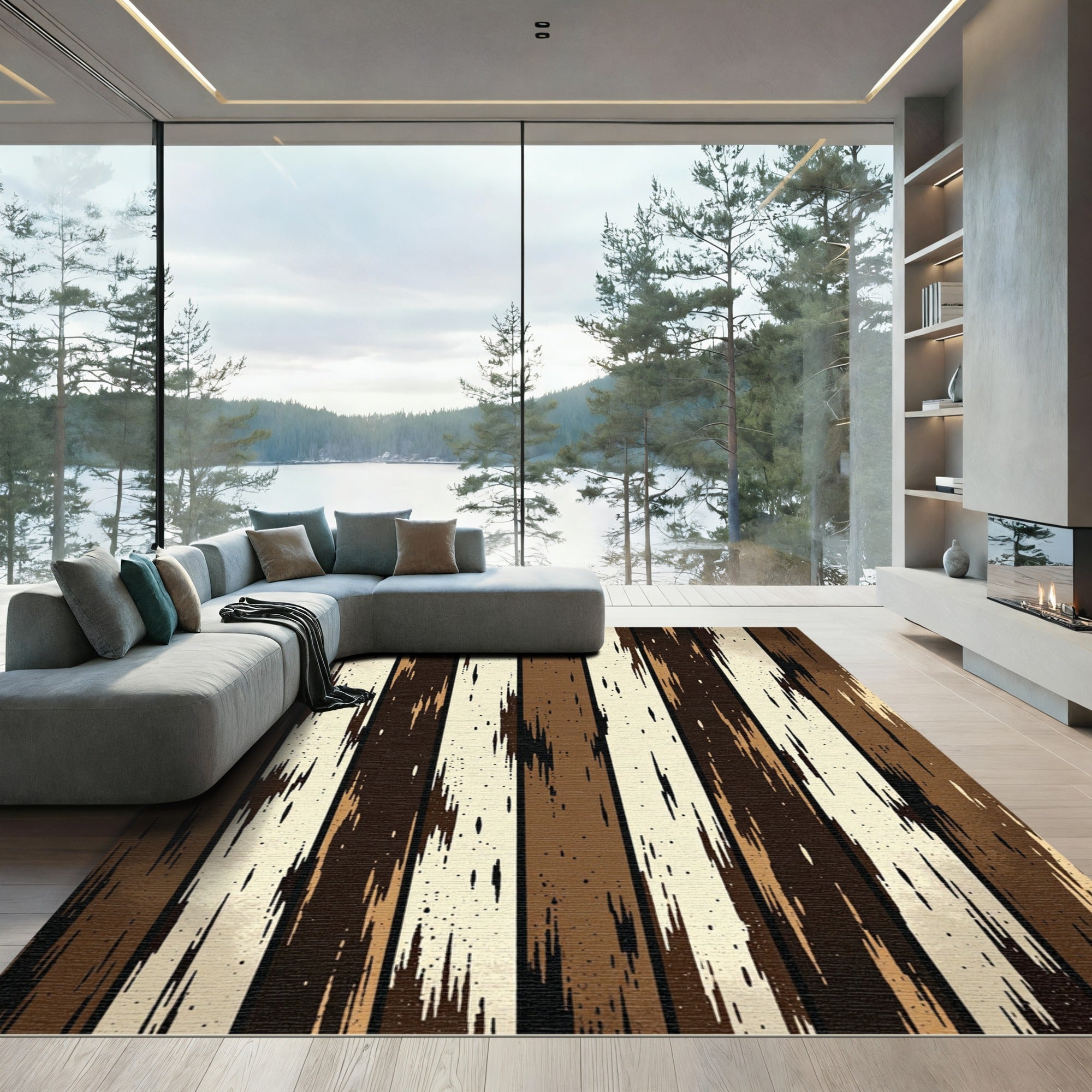 Earthy Tone Streaked Vertical Stripes Rug