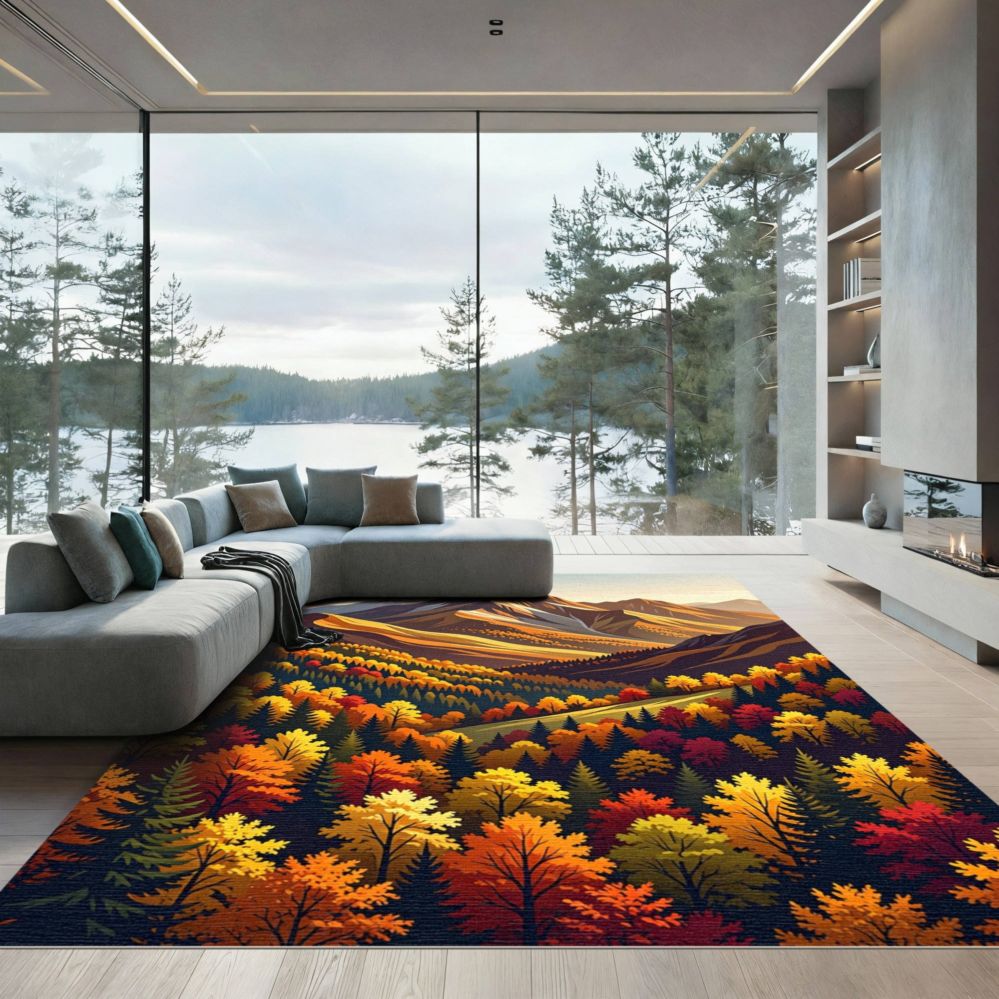 Earthy Autumn Mountain Overlook Landscape Rug