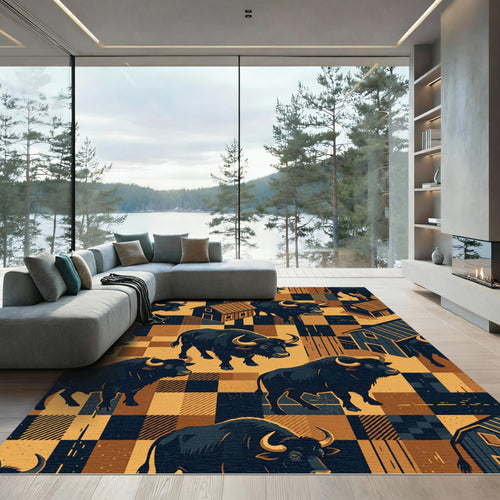 Black Bull Farmhouse Grid Tapestry Rug