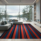 Deep Blue Red Stripe Composition Rug
