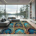 Golden Filigree Arches Blue Rug