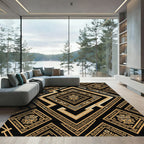 Gold Aztec Diamond Geometric Black Area Rug