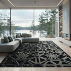 Monochrome Geometric Starburst Mandala Rug