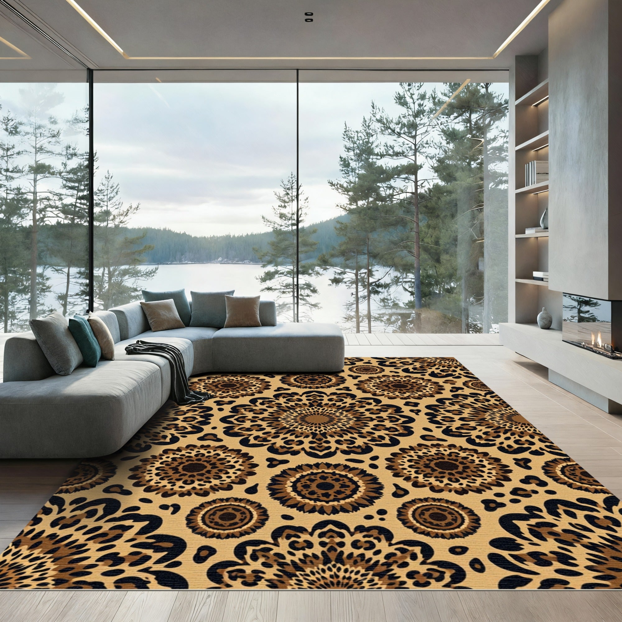 Animal Print Geometric Mandala Medallion Rug