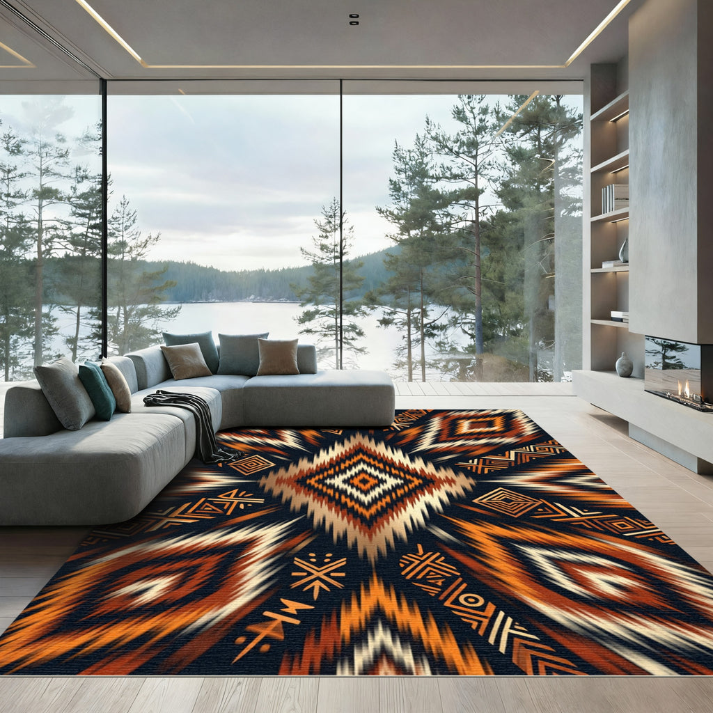 Earthy Ochre Geometric Tribal Diamond Rug