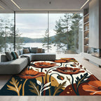 Mid-Century Rust Orange Poppy Floral Rug