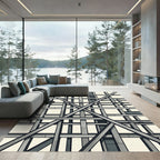 Modern Gray Industrial Grid Composition Rug