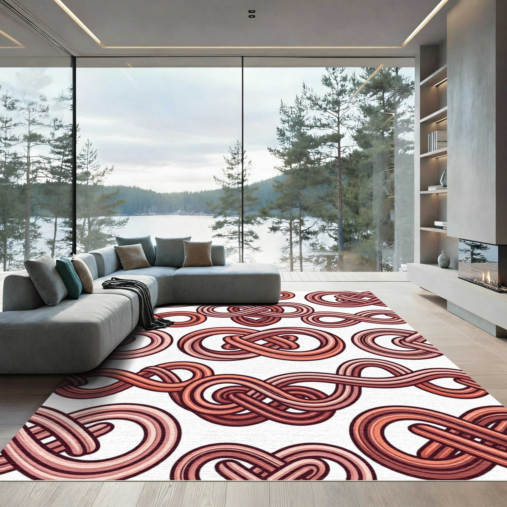 Coral Infinite Loop Knots Rug