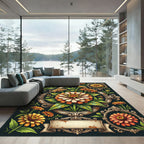 Ornate Floral Gold Zinnia Medallion Rug