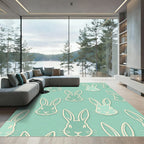 Pastel Mint Minimalist Repeating Rabbit Head Rug