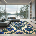 Elegant Cobalt Floral Scroll Damask Rug