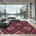Deep Crimson Geometric Diamond Art Deco Rug